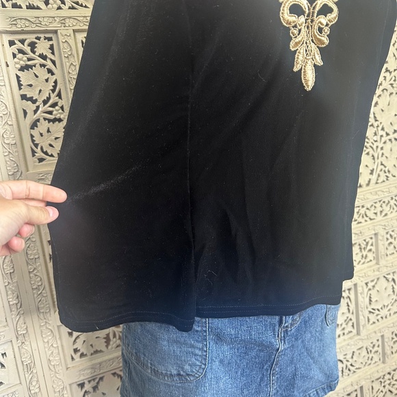 Sophia By Delicates Crushed Velvet Tank Top With Gold Trim Sz Large - Picture 3 of 6